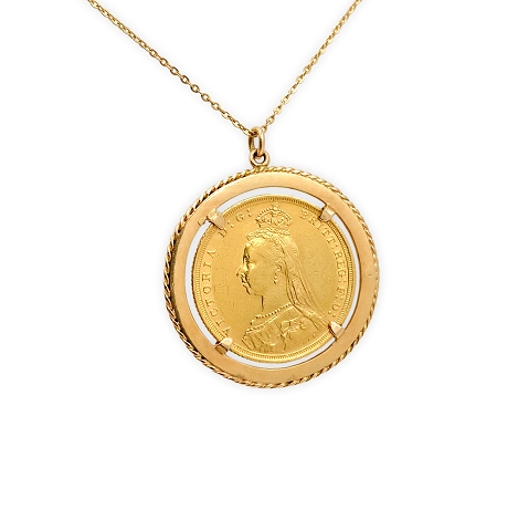 18K & 22K Necklace with 1888 British Gold Coin Pendant   j7632